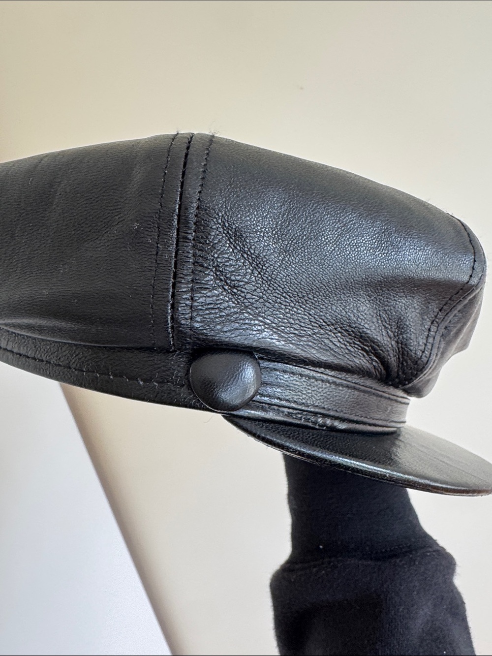 Black Leather Baker Boy Cap - Picture 4 of 5